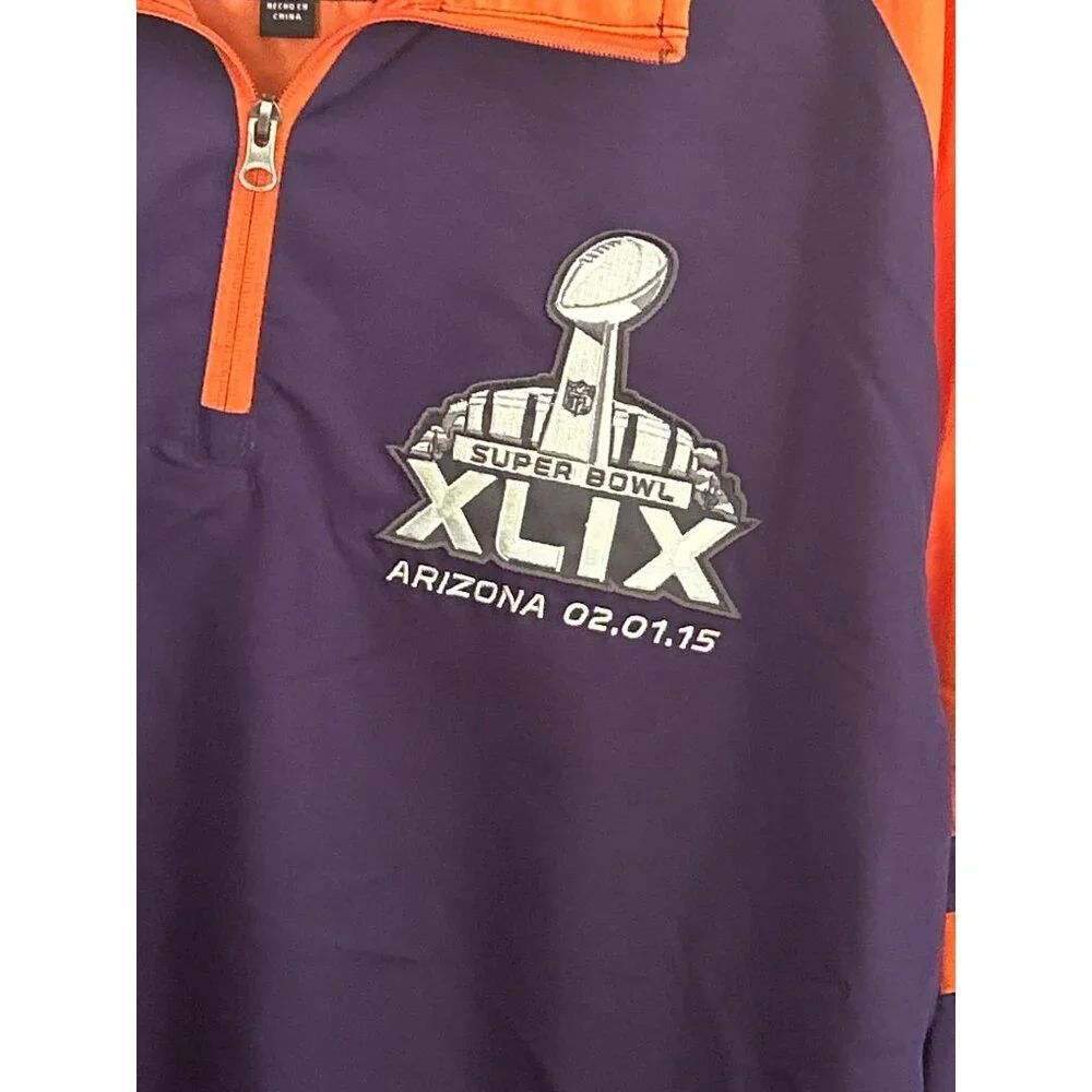 NFL Super Bowl XLIX Windbreaker Jacket Purple & Orange Quarter-Zip Pullover XXL